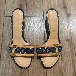 Vintage Louis Vuitton Black Multicolor Murakami Monogram Kitten Heels